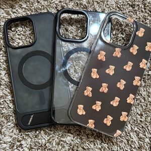Teddy Bear Pattern iPhone 16 pro max Case Set - Black, Clear